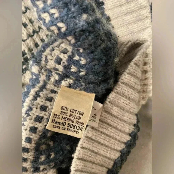 L.L. Bean Merino Wool Blend Blue Striped Cowl Neck Waffle Knit Pullover Size XS - Picture 10 of 10